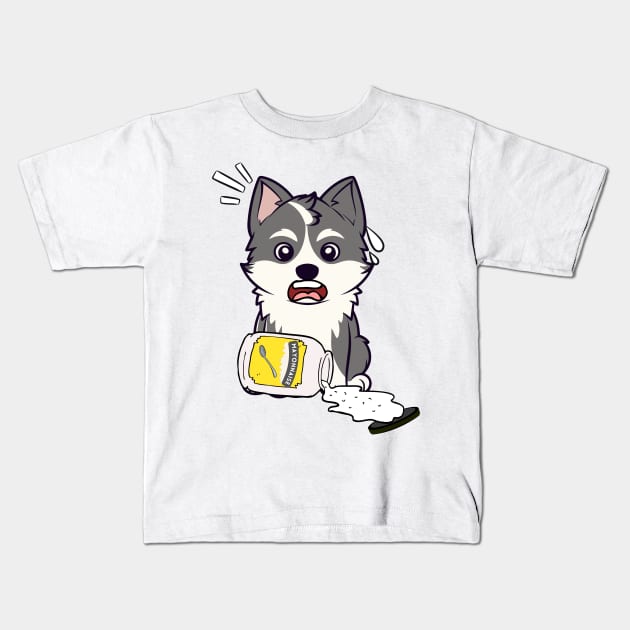 Funny Husky Dog spilled mayonnaise Kids T-Shirt by Pet Station